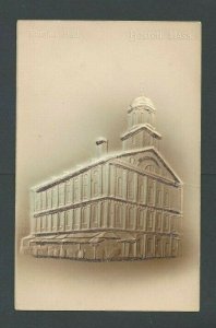 Ca 1904 Post Card Boston MA Faneuil Hall In Brown W/Glitter Airbrushed&Embossed