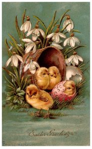 Easter, basket of chicks, lilys