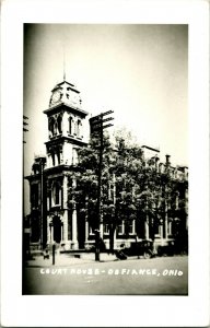 Vtg 1950s Kodak RPPC Court House Defiance OH Street View w Cars