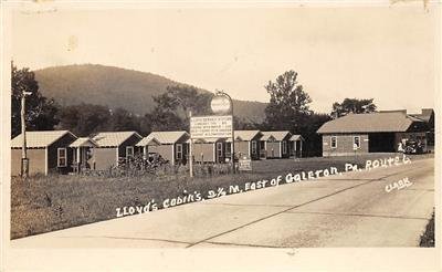 RPPC LLOYD'S CABINS Galeton, PA Roadside Gas Station Mobilgas Sign 1933 Postcard