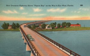 Vintage Postcard 1930's New Overseas Highway Above Pigeon Way Key West Florida