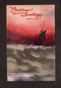 Christmas Greetings Postcard Raphael Tuck & Sons Oilette 1911 Sailboats Foaming