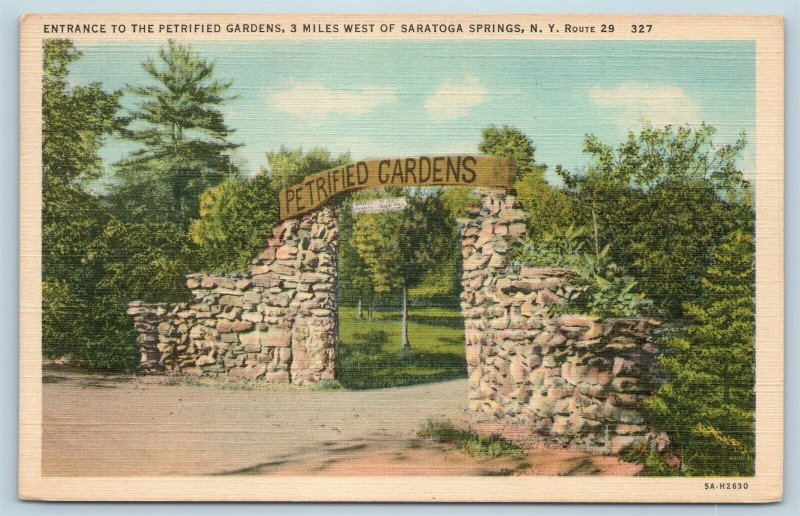 Postcard NY Saratoga Springs Entrance to Petrified Gardens Linen O03