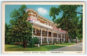 STROUDSBURG, PA ~ Roadside INDIAN QUEEN HOTEL c1940s Curteich Linen  Postcard