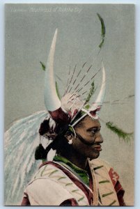 Durban South Africa Postcard Headdress of Ricksha Boy Feather Horns c1910