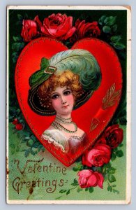 J93/ Valentine's Day Love Holiday Postcard c1910 Pretty Woman Hearts 511