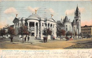 Houston Texas Carnegie Library Presbyterian Church Vintage Postcard AA109228