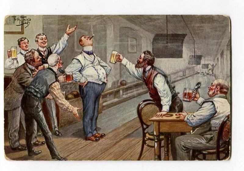264562 Comic BOWLING Drunk Men by Arth. THIELE vintage TSN PC