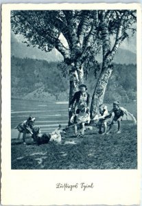 Postcard - Vintage Landscape Scene - Mother with Children Playing Tug of War