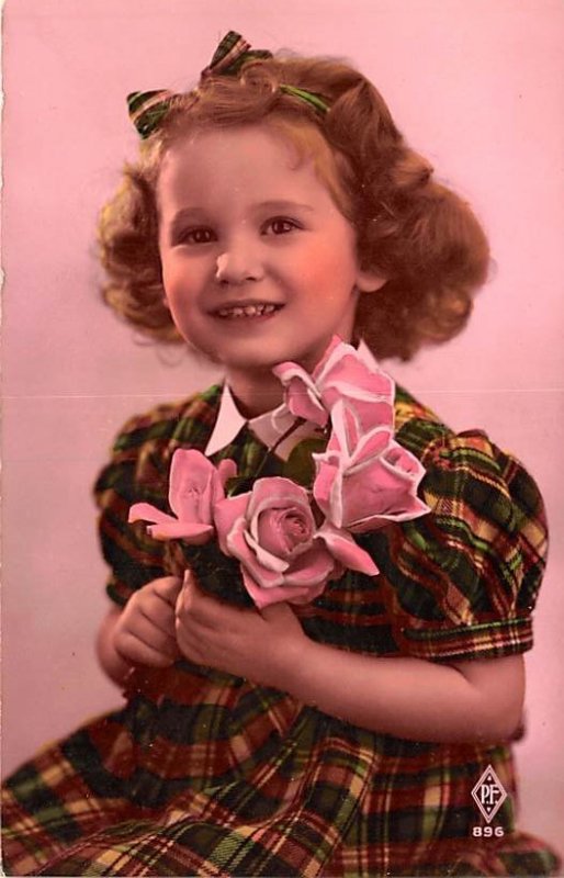 Girl with Flowers real photo Unused 