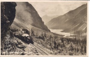 RPPC CANADA Yoho Valley BC, Field Hill w Steam Locomotive, Train, RR River 1936