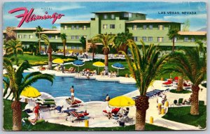 Vtg Las Vegas Nevada NV Flamingo Hotel Swimming Pool Grounds 1950s View Postcard