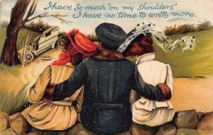 A738 Comic Humor 1910 Man Hugs Two Women No time to write vintage postcard