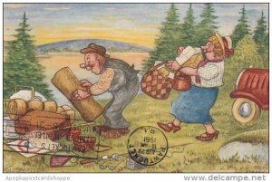 Sweden Older Couple Going On Picnic Taltplatsen Signed Jac Edgren