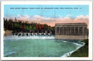 1937 Ford Motor Company Power Plant Menominee River Iron  Mountain MI Postcard