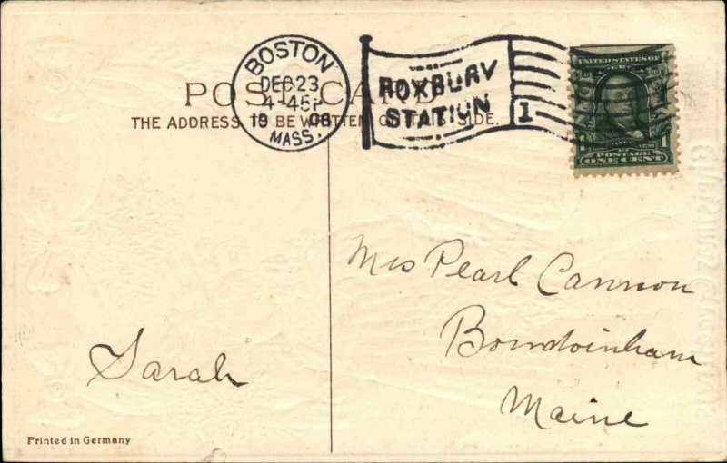 Christmas - Little Girls Basket of Holly c1910 Embossed Postcard