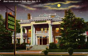 North Carolina New Bern Hotel Queen Anne At Night 1953 Curteich