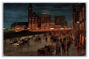 Michigan Boulevard Night Street View Chicago Illinois IL UNP  DB Postcard P19