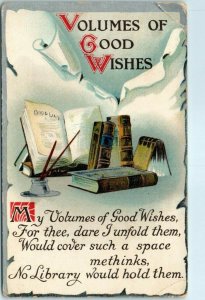 M-33448 Books Art Print with Poem Volumes of Good Wishes Greeting Card