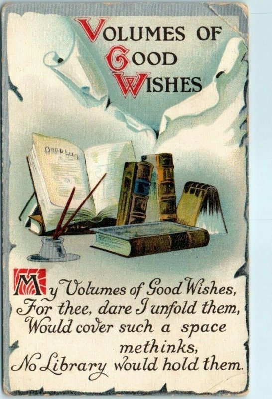 M-33448 Books Art Print with Poem Volumes of Good Wishes Greeting Card