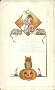 Halloween E. Von Hartmann Child w/ Mask JOL Owl #6026 Postcard