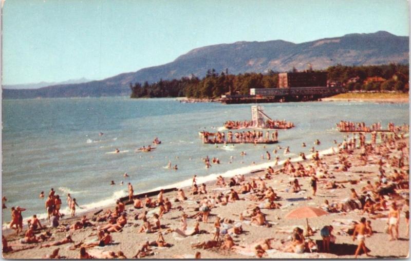 English Bay Beach Vancouver BC British Columbia Unused 1950s Postcard D63