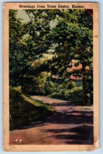 Yates Center Kansas KS Postcard Greetings Country Road Trees Scene 1949 Vintage