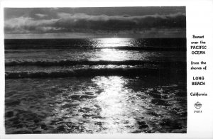 RPPC Frashers Postcard Sunset Over Pacific Ocean From Long Beach Shore CA F 4053