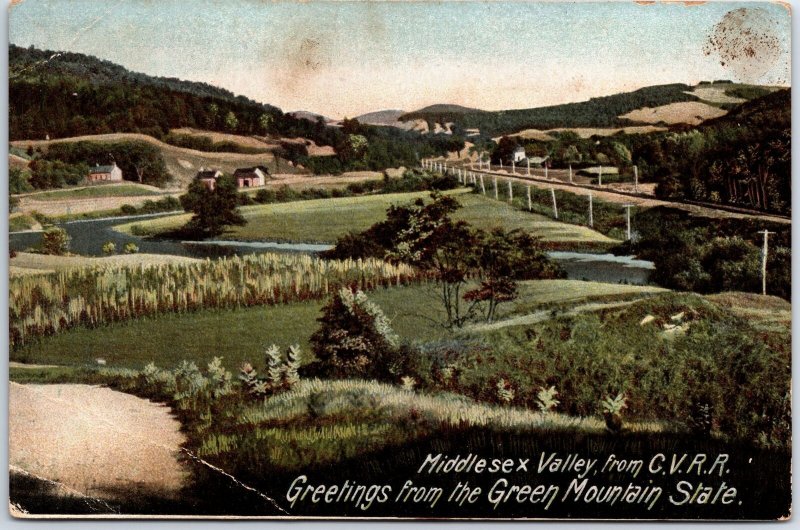 VINTAGE POSTCARD VIEW OF MIDDLESEX VALLEY FROM THE C.V. RAILROAD POSTED 1911