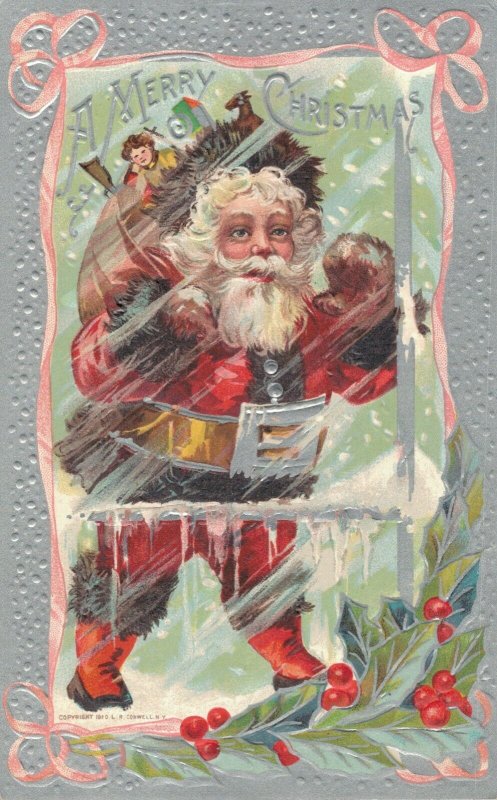 A Merry Christmas - Santa Claus Embossed in Snowstorm - 04.26