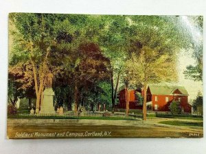 Vintage Postcard 1910's Soldiers Monument and Campus Cortland NY New York