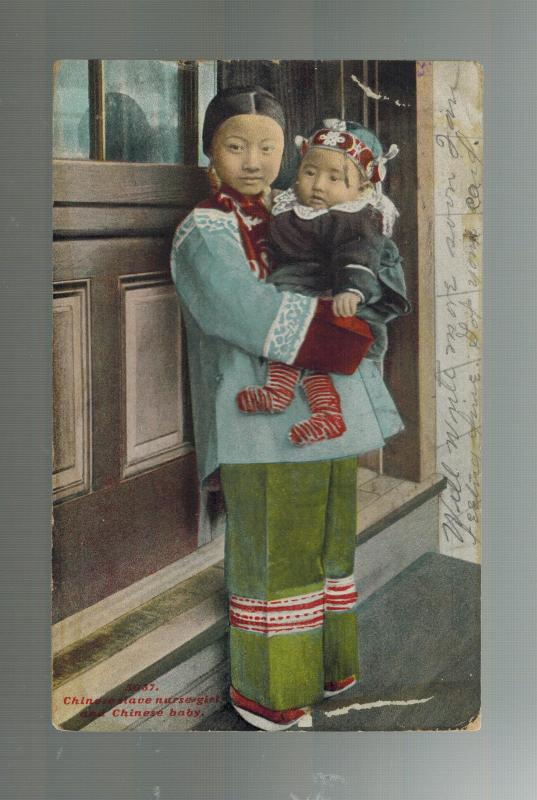 1910 San Francisco USA Chinatown RPPC Postcard cover Slave Nurse Girl with Baby