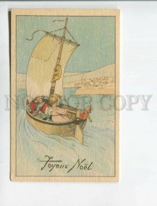 471835 Ebner NEW YEAR Winged ANGEL Doll TEDDY BEAR on boat mast Vintage postcard