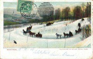 Canada Montreal Sleighing In Mount Royal Park Quebec Vintage Postcard 07.86