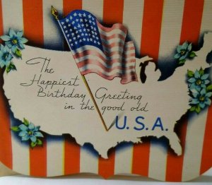 Mid Century Modern USA Patriotic Hat Flag Stripes Birthday Greeting Card Vintage