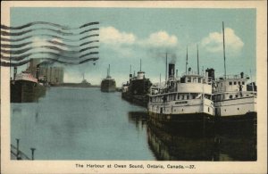 Owen Sound Ontario Harbor Boat Ship Vintage Postcard