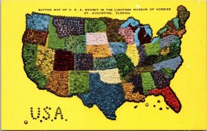 Button Map of USA in Lightner Museum of Hobbies St. Augustine FL Postcard PC176