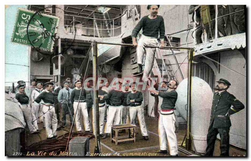 Old Postcard Army Life Marine gymnastics exercise