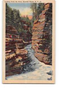 Ausable Chasm New York NY Postcard 1930-1950 Looking Down the River