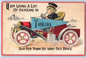 Tonkawa Oklahoma Postcard Dutch Kids Driving Car Exterior c1910 Vintage Antique