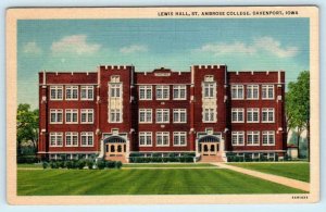 DAVENPORT, Iowa IA ~ Lewis Hall ST. AMBROSE COLLEGE ca 1940s Linen Postcard