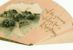 1890 Victorian Christmas Die-Cut Fan #1 Fab! *M