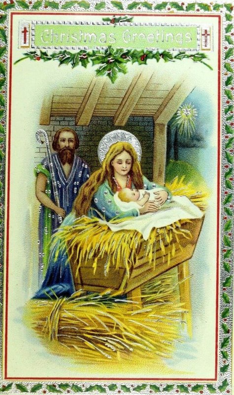Circa 1910 Fabulous Christmas Religious Mary Baby Jesus Fab Vintage Postcard F1
