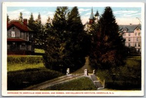 Vtg Entrance to Home School Normal & Collegiate Institute Asheville NC Postcard