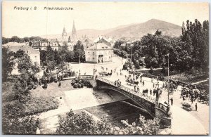VINTAGE POSTCARD VIEW OF THE FRIEDRICH BRIDGE AT FREIBURG GERMANY c. 1910