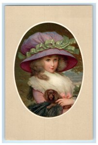 c1910's Pretty Queen Victoria Big Hat With Poodle Dog Unposted Antique Postcard