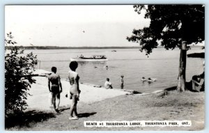 RPPC THURSTONIA PARK, Ontario Canada ~ Beach THURSTONIA LODGE Roadside Postcard