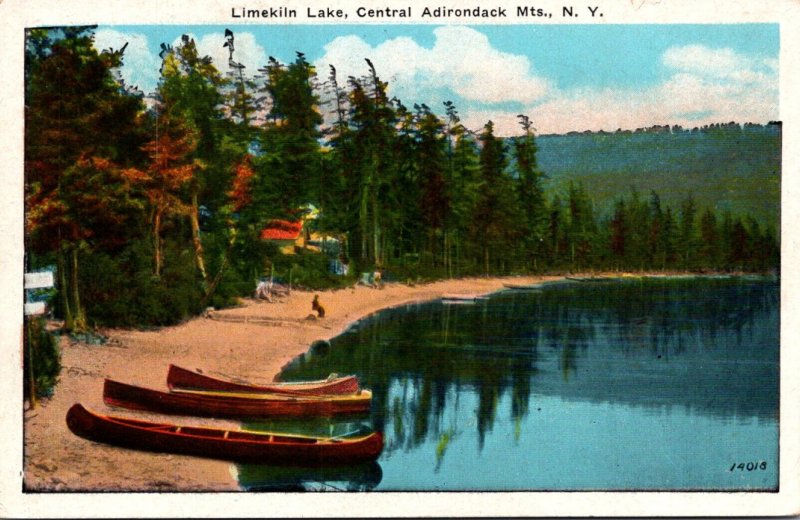 New York Adirondacks Limeklin Lake Canoes Along The Shore 1934