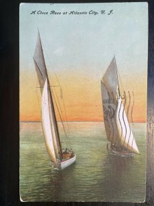 Vintage Postcard 1909 A Close Race Sailing Atlantic City New Jersey
