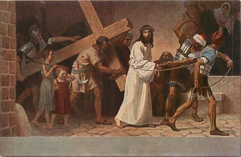 Via crucis Fugel 1932 religion postcard Jesus Christ V